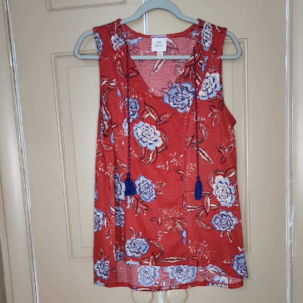 Knox Rose Floral Sleeveless Top - Red and Blue